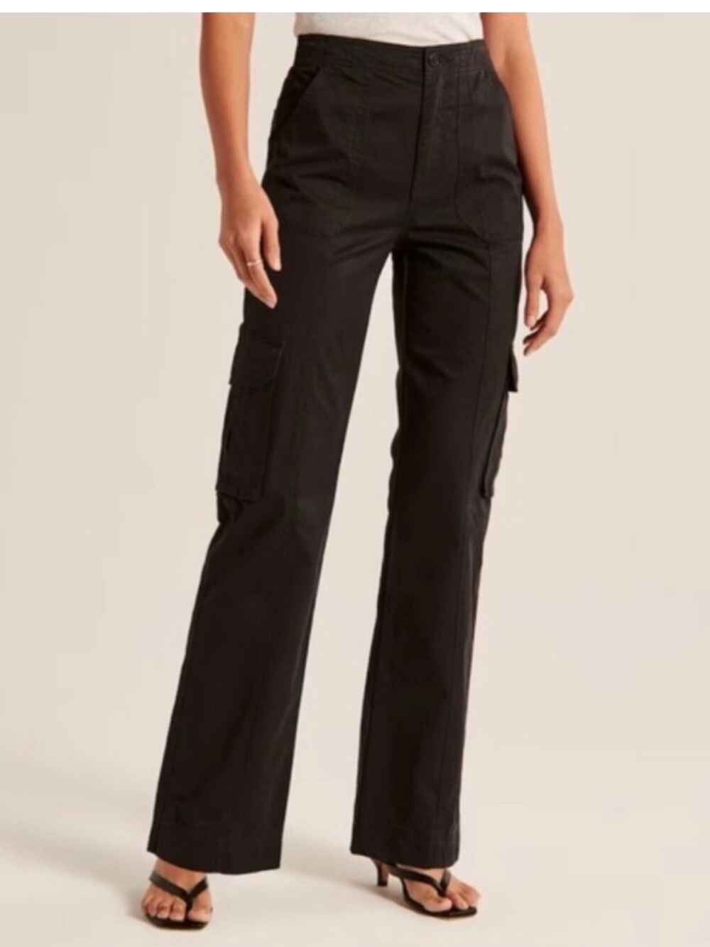 A&F Black High-Waist Straight Leg Cargo Pants